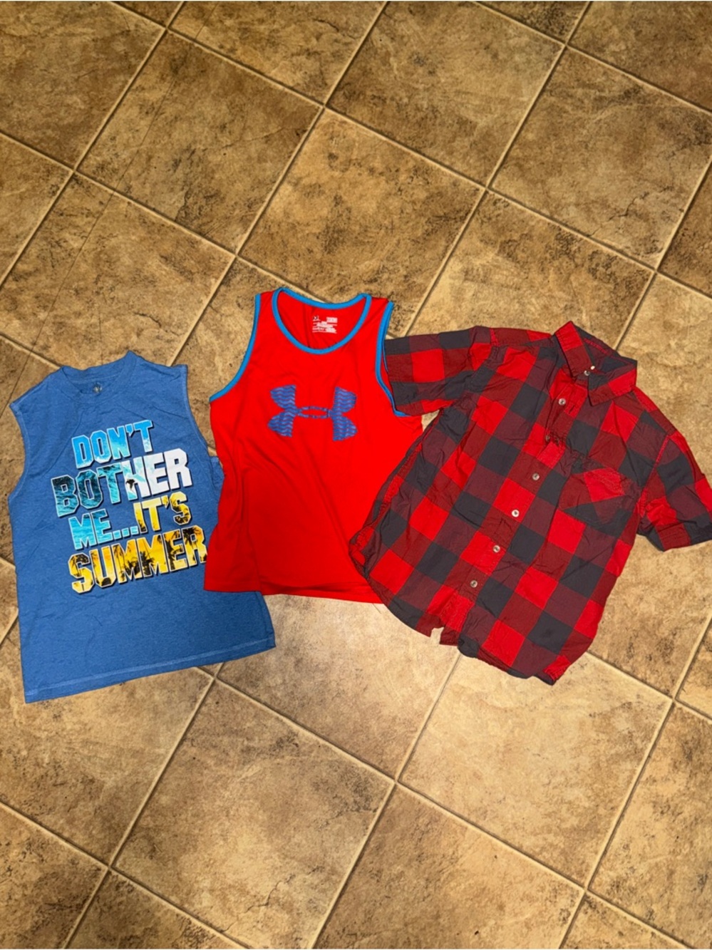 Under Armour Red Tank Top with Blue Logo Trim
